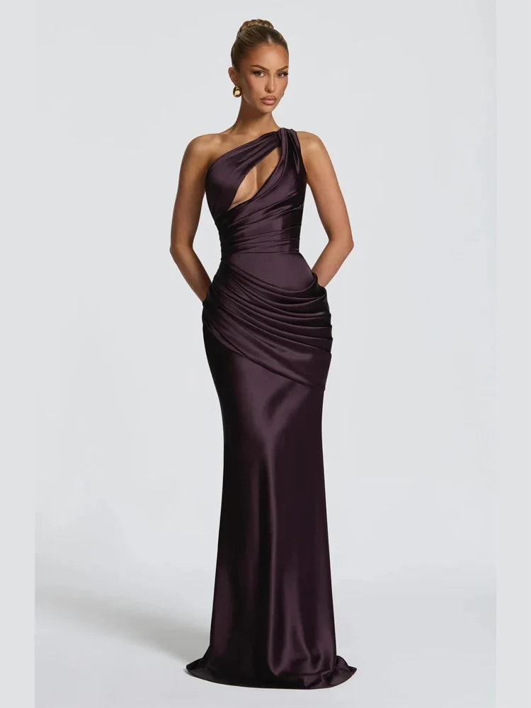 One-Shoulder Ruched Cut-Out Maxi Dress