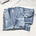 Satin-Finish Long-Sleeved Pyjama Set with Fine Piping