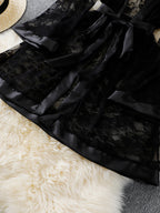 Sheer Lace Dressing Gown with Satin Borders