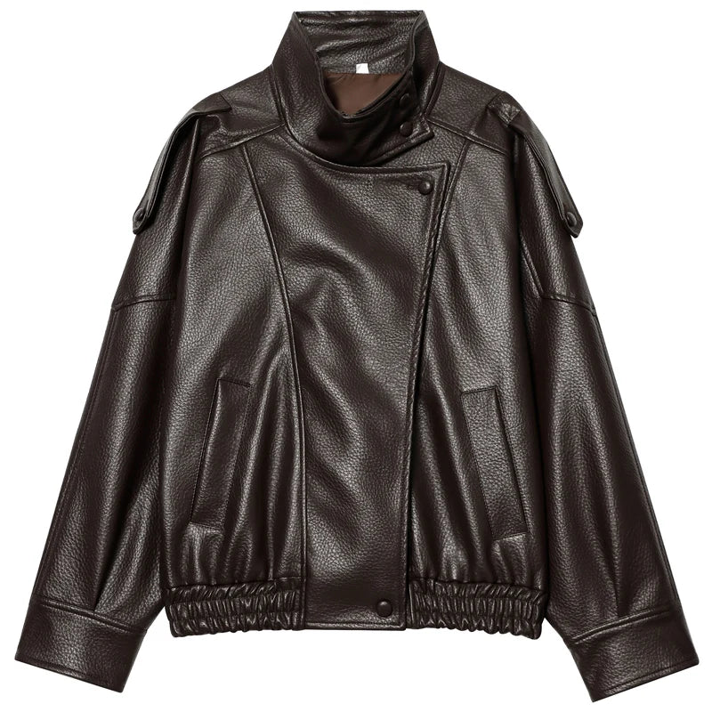 Oversized Leather-Effect Bomber Jacket