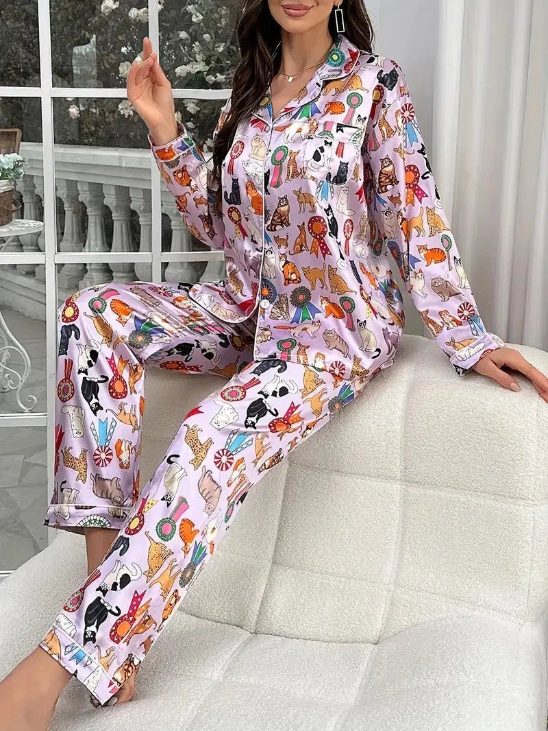 Satin-Finish Long-Sleeved Pyjama Set