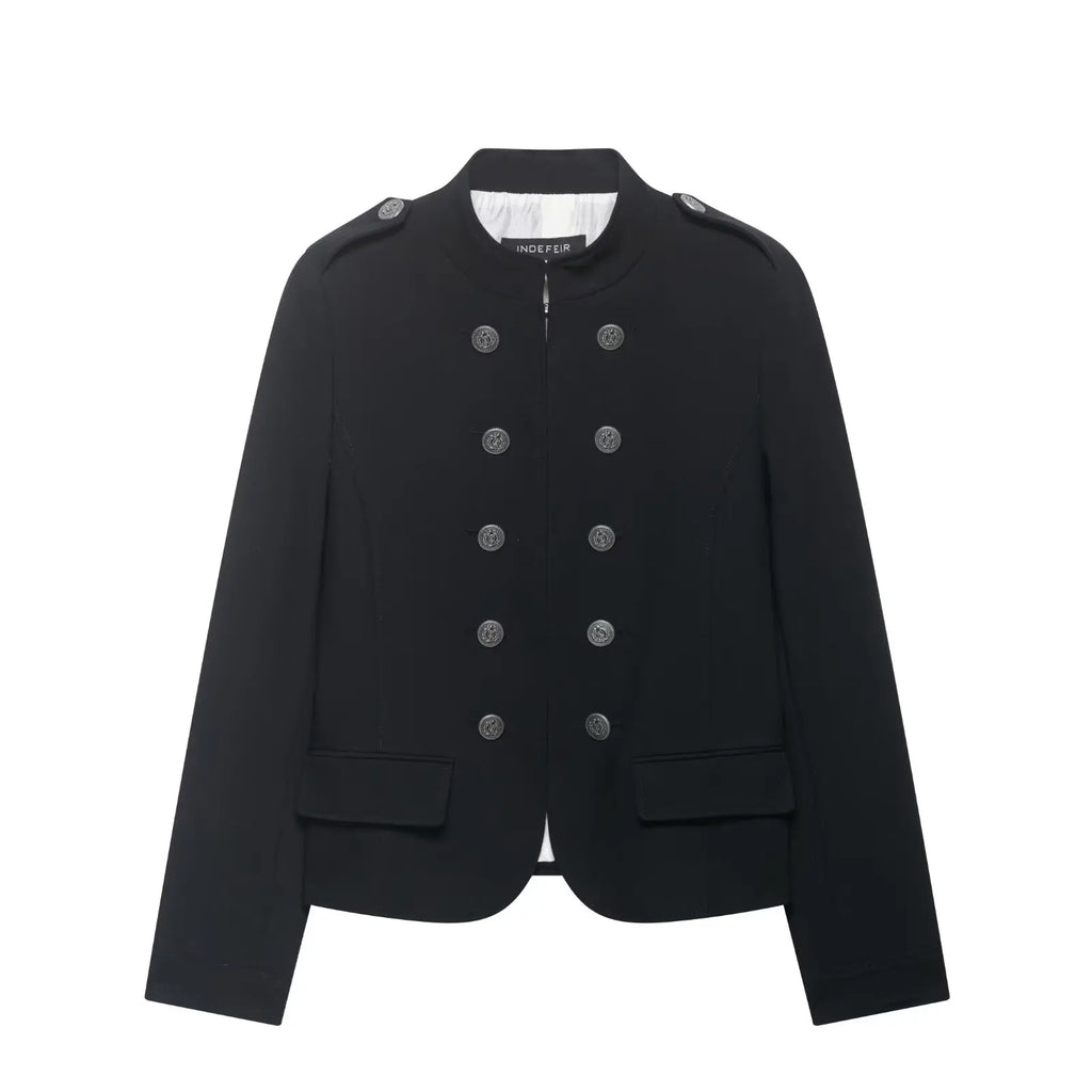 Cropped Double-Breasted Jewel-Button Blazer