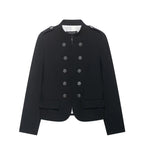 Cropped Double-Breasted Jewel-Button Blazer