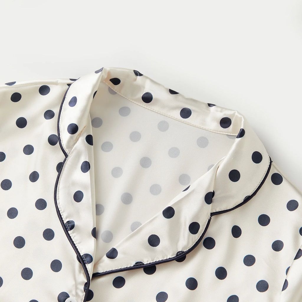 Satin-Finish Long Pyjama Set with Structured Piping