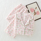 Textured Muslin Long Pyjama Set with Elegant Piping