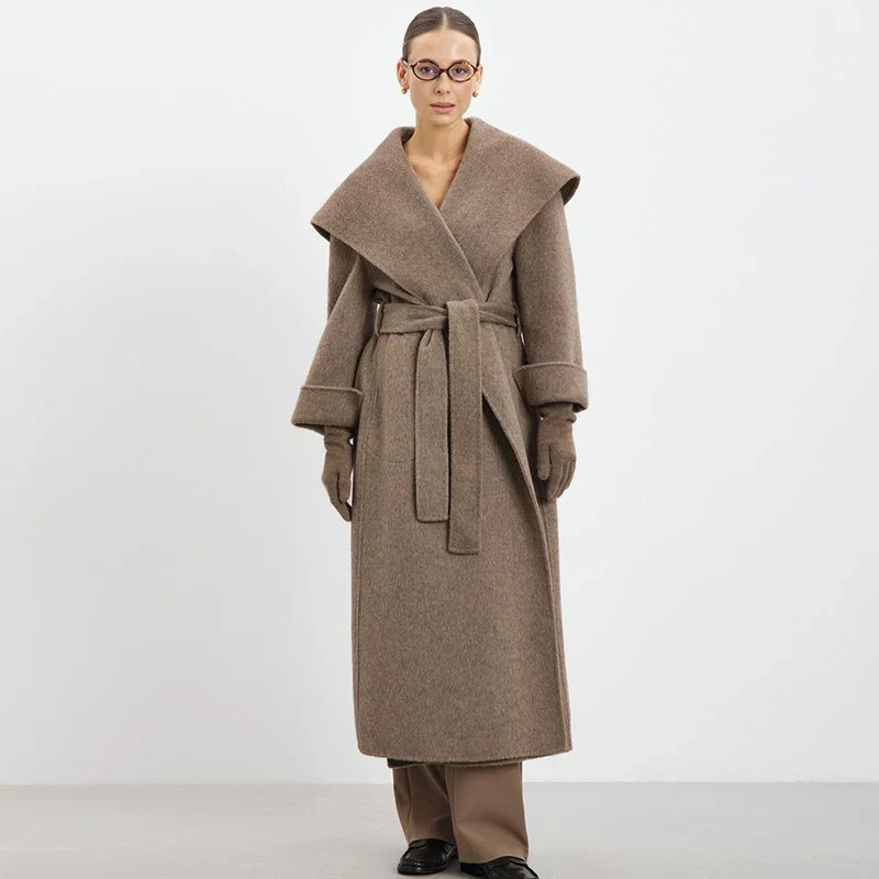 Shawl-Collar Belted Longline Coat