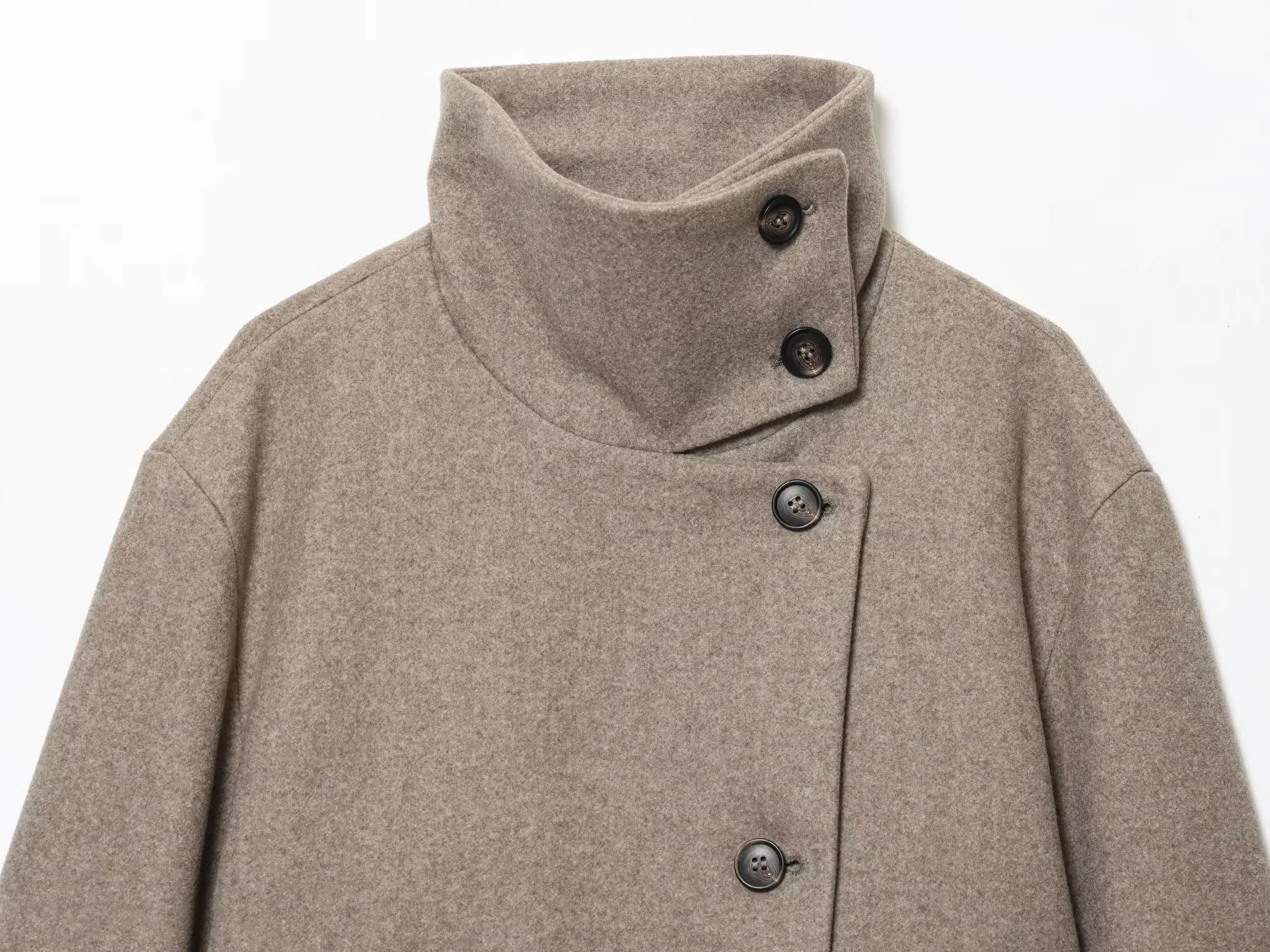 Asymmetric High-Neck Wool Blend Jacket