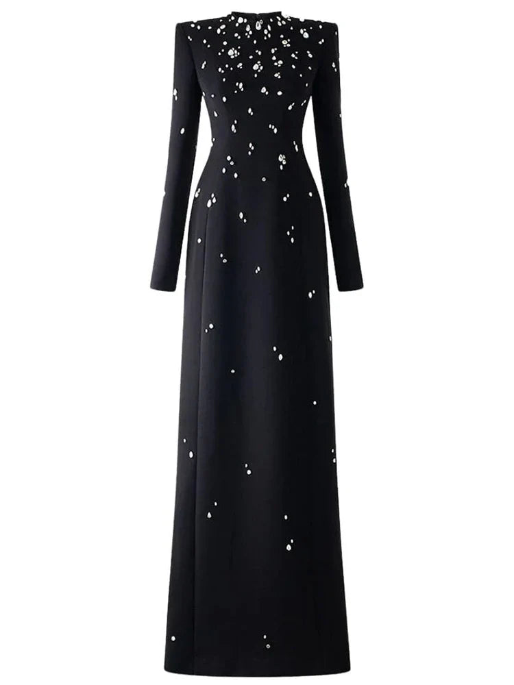 Embellished High-Neck Maxi Dress