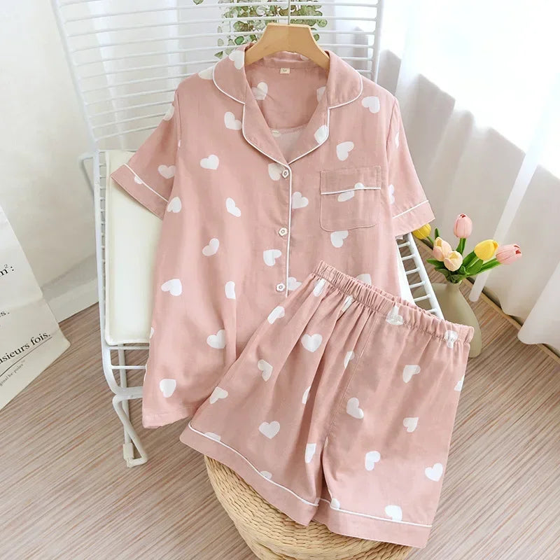 Textured Cotton-Gauze Short Pyjama Set with Fine Piping