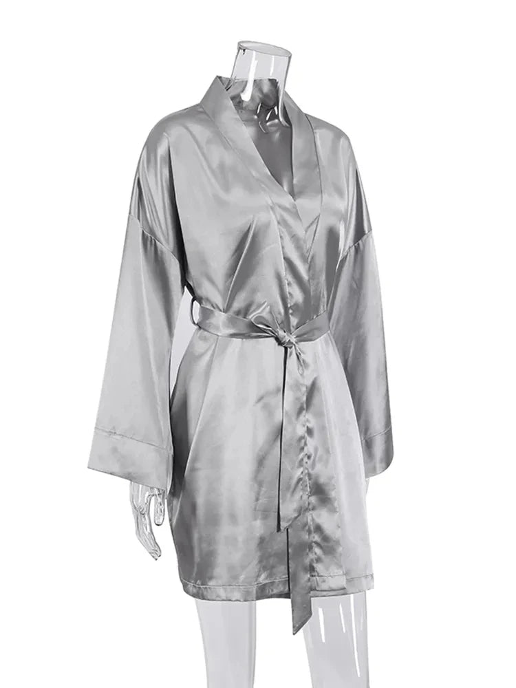 Satin-Finish Kimono-Style Dressing Gown