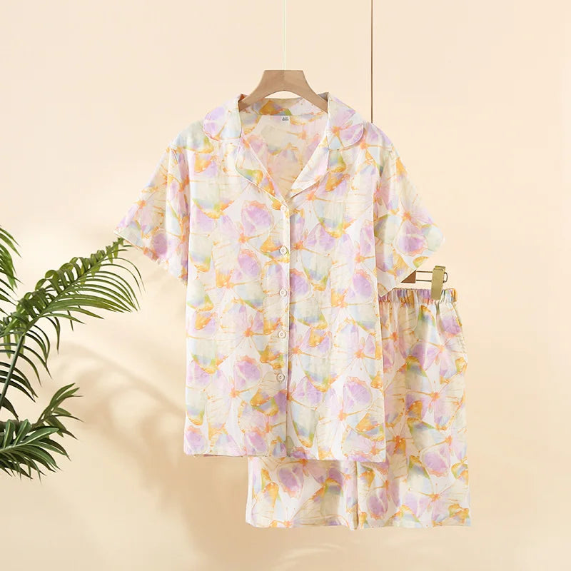 Textured Cotton-Gauze Short Pyjama Set with Fine Piping