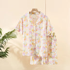 Textured Cotton-Gauze Short Pyjama Set with Fine Piping