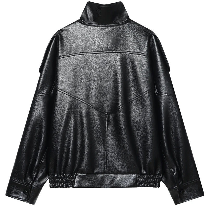 Oversized Leather-Effect Bomber Jacket