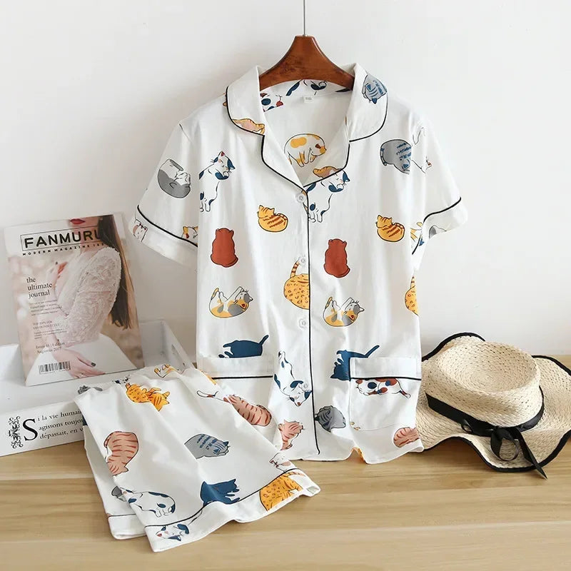 Textured Cotton-Gauze Short Pyjama Set with Fine Piping