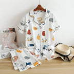 Textured Cotton-Gauze Short Pyjama Set with Fine Piping
