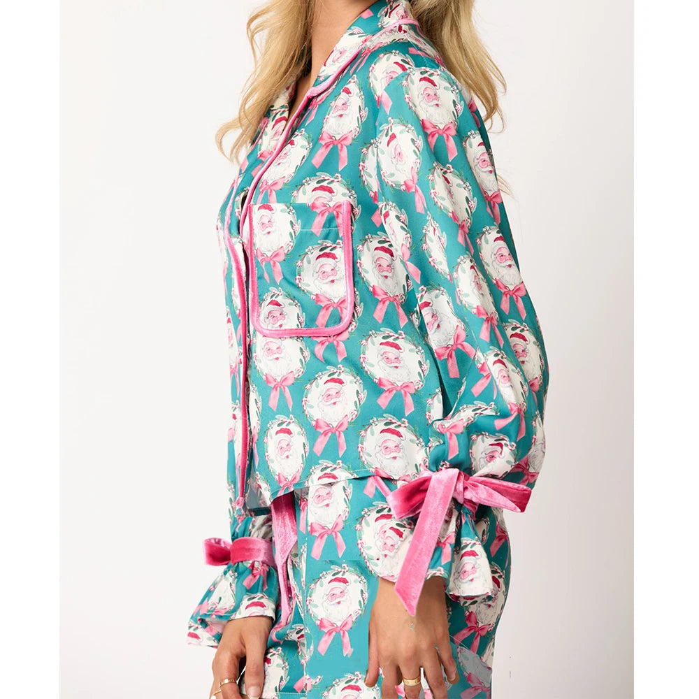 Satin-Finish Tailored Pyjama Set with Flounced Cuffs