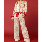 Satin-Finish Tailored Pyjama Set with Flounced Cuffs