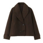 Double-Breasted Short Wool Blend Coat with Cuff Tabs