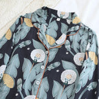 Satin-Finish Long Pyjama Set with Fine Piping