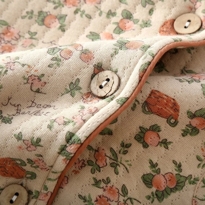 Textured Muslin Long Pyjama Set with Elegant Piping