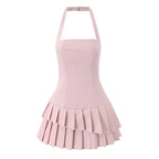 Halter Tiered-Pleated Mini Dress