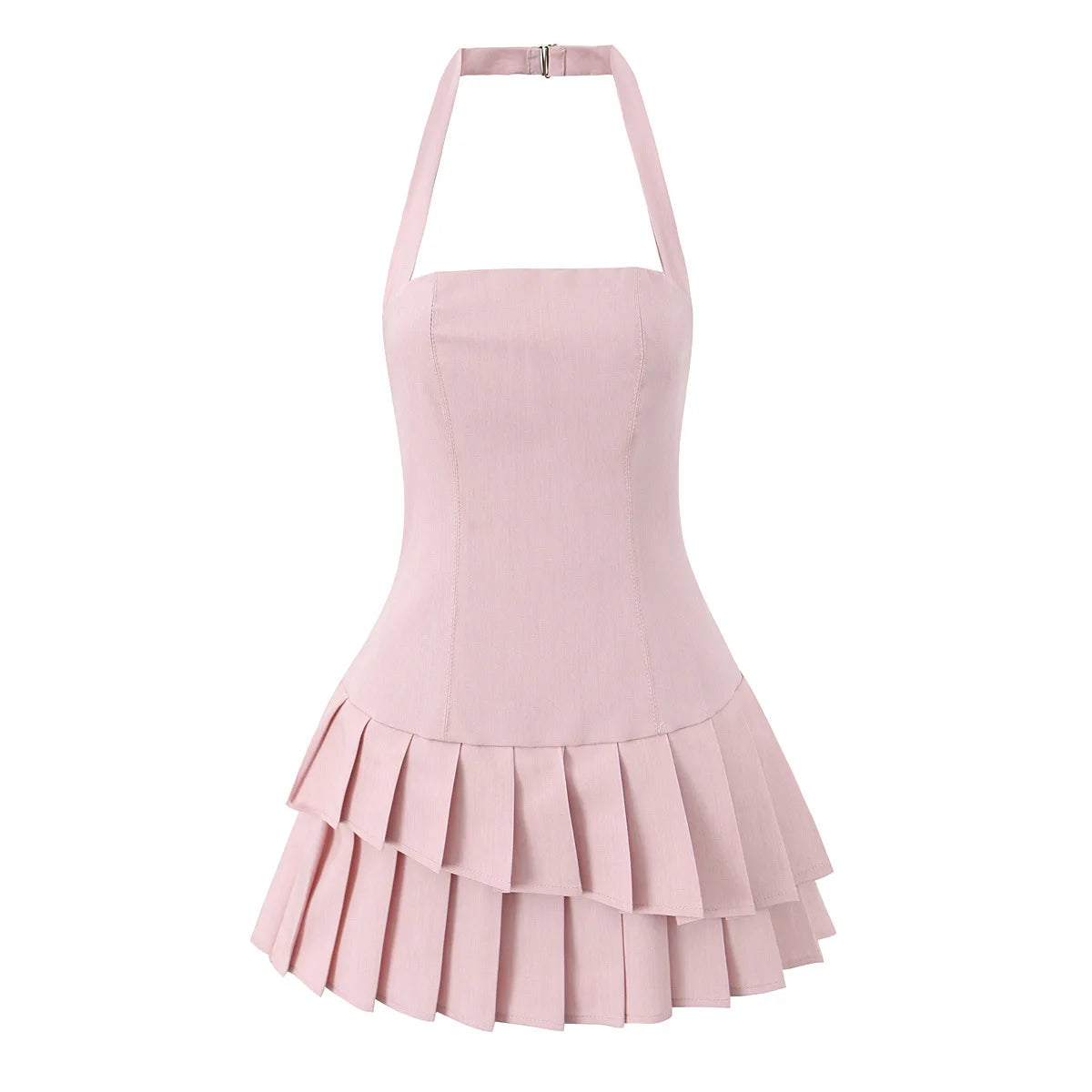 Halter Tiered-Pleated Mini Dress