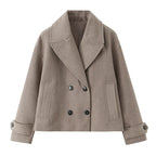 Double-Breasted Short Wool Blend Coat with Cuff Tabs