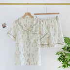 Crêpe-Textured Short Pyjama Set with Contrast Piping