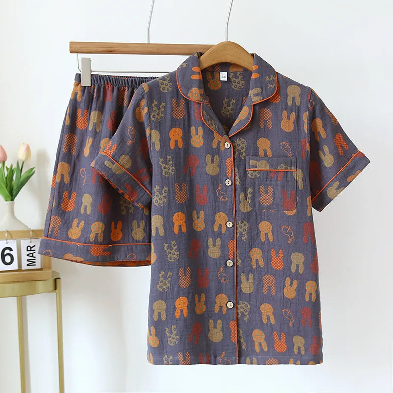 Textured Cotton-Gauze Short Pyjama Set with Fine Piping(ok)