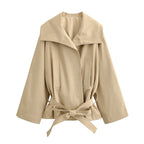 High-Neck Belted Jacket and Pleated Shorts Co-ord