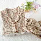 Textured Muslin Long Pyjama Set with Elegant Piping
