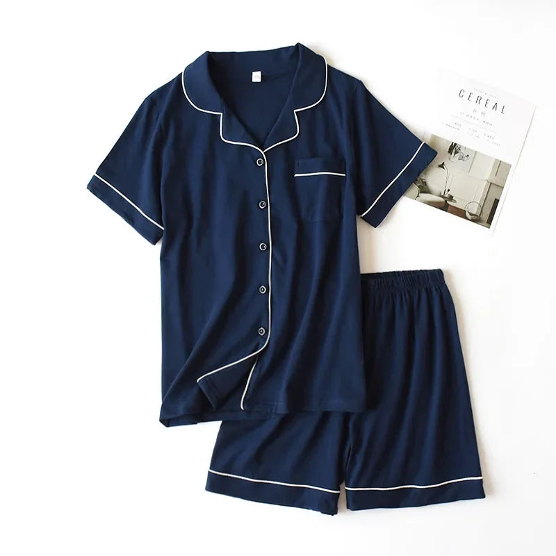 Premium Cotton Jersey Short Pyjama Set with Fine Piping