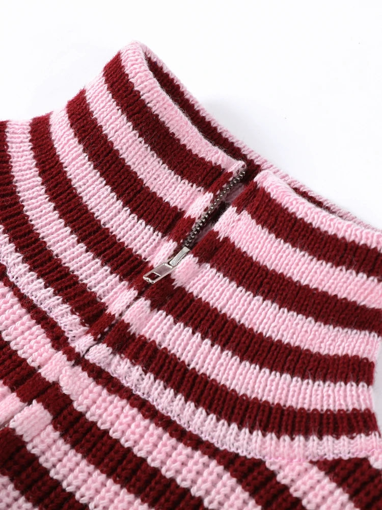Two-Way Zip Striped Ribbed Cardigan