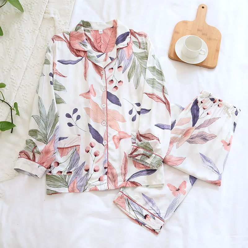 Satin-Finish Long Pyjama Set with Fine Piping