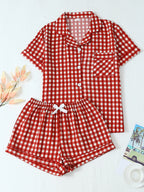 Textured Cotton-Gauze Short Pyjama Set with Ribbon Detail(ok)