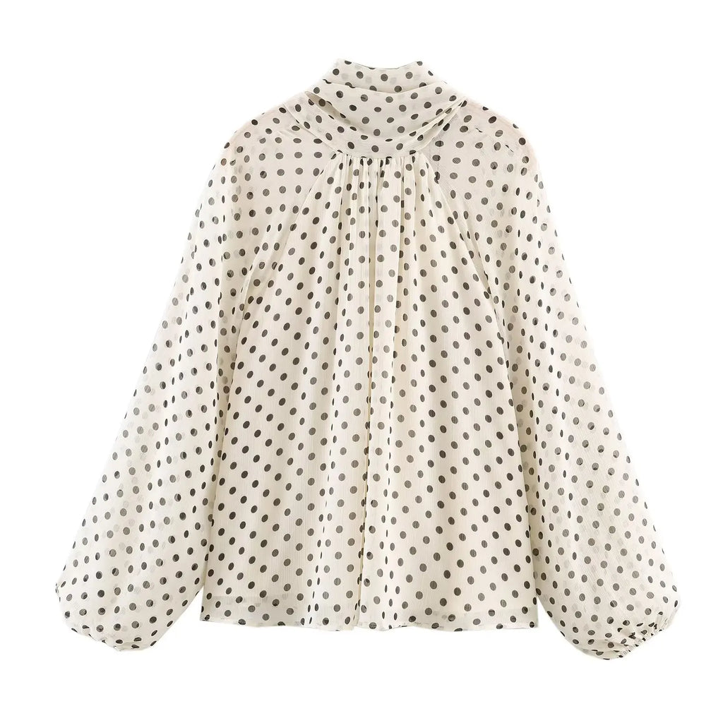 High-Neck Polka Dot Blouse
