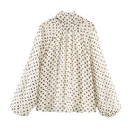 High-Neck Polka Dot Blouse