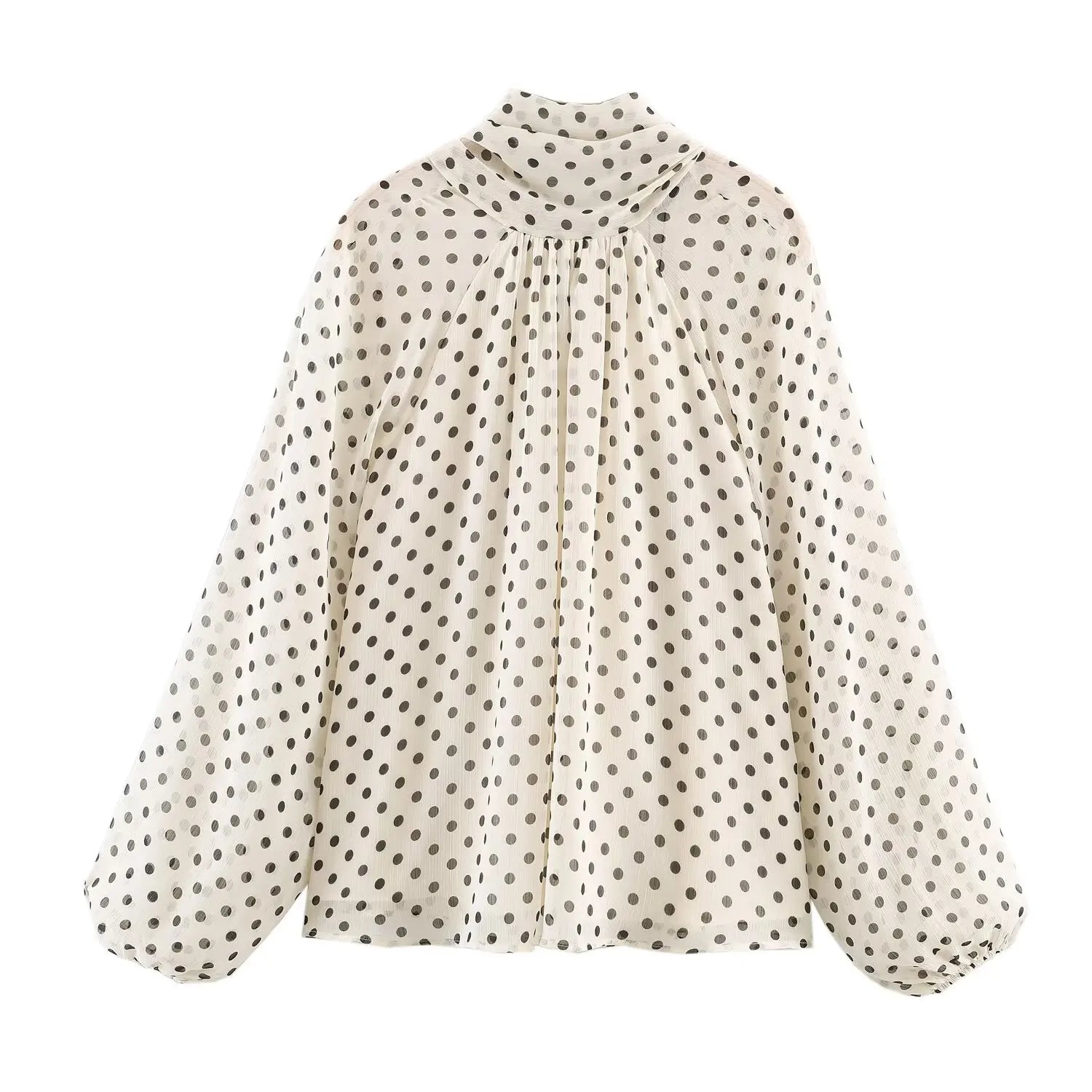 High-Neck Polka Dot Blouse