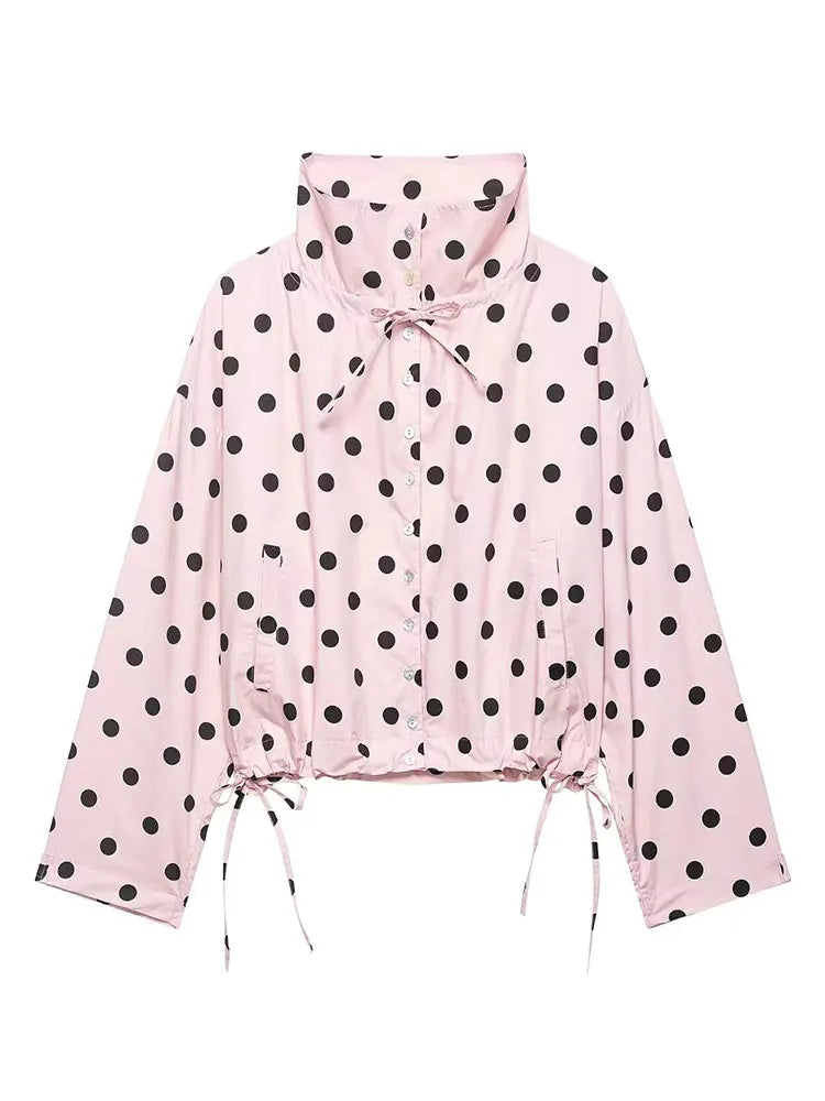 Drawstring Polka-Dot Blouse