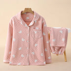 Textured Muslin Long Pyjama Set with Elegant Piping