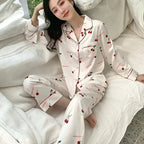 Satin-Finish Long-Sleeved Pyjama Set with Fine Piping