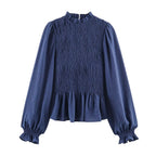 Smocked Balloon-Sleeve Blouse