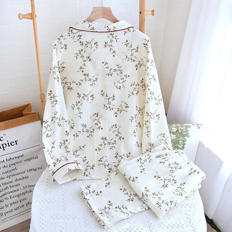 Premium Muslin Cotton Long Pyjama Set with Fine Piping