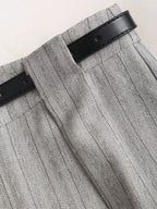 Belted Pinstripe Wide-Leg Trousers