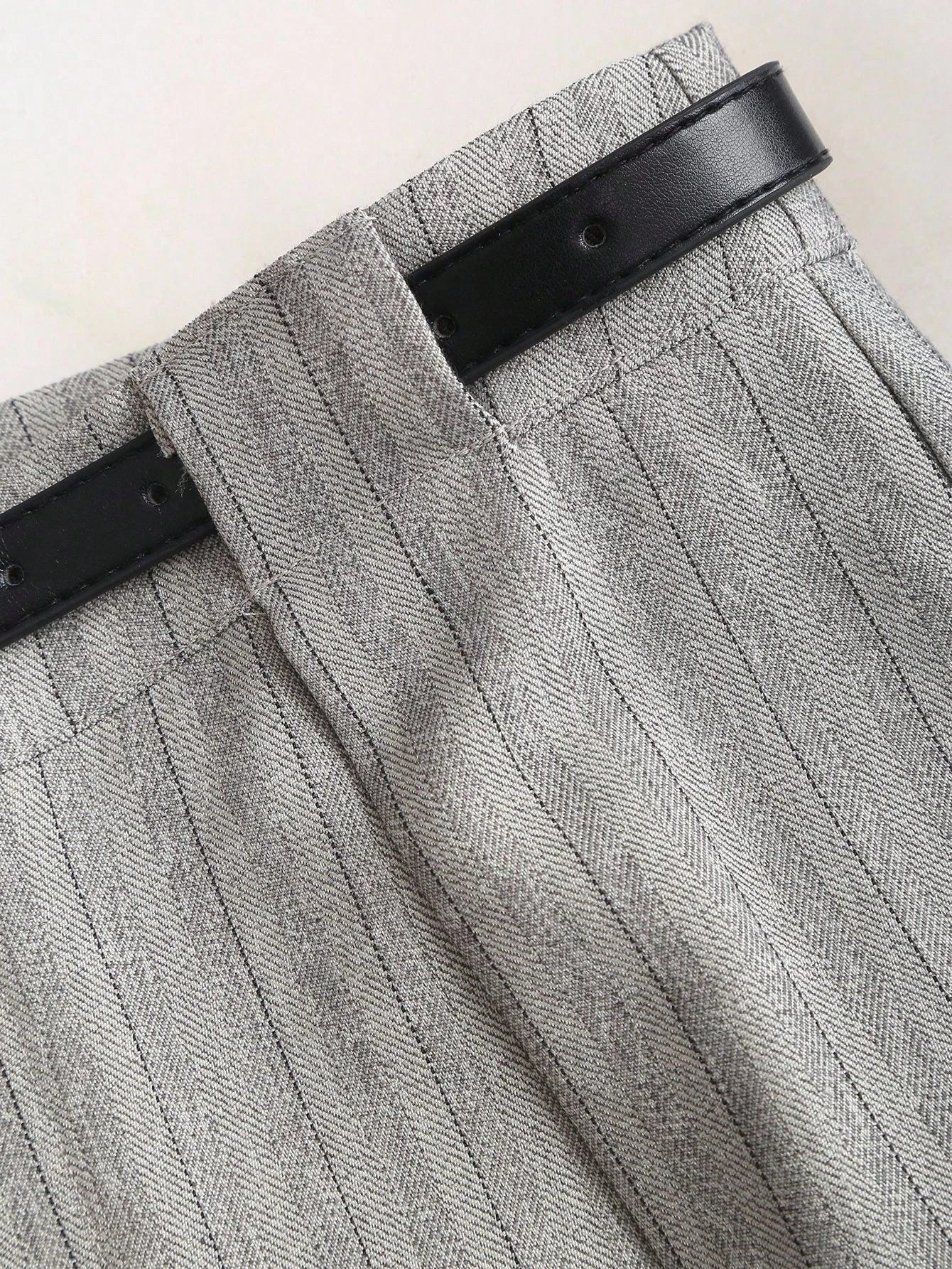 Belted Pinstripe Wide-Leg Trousers