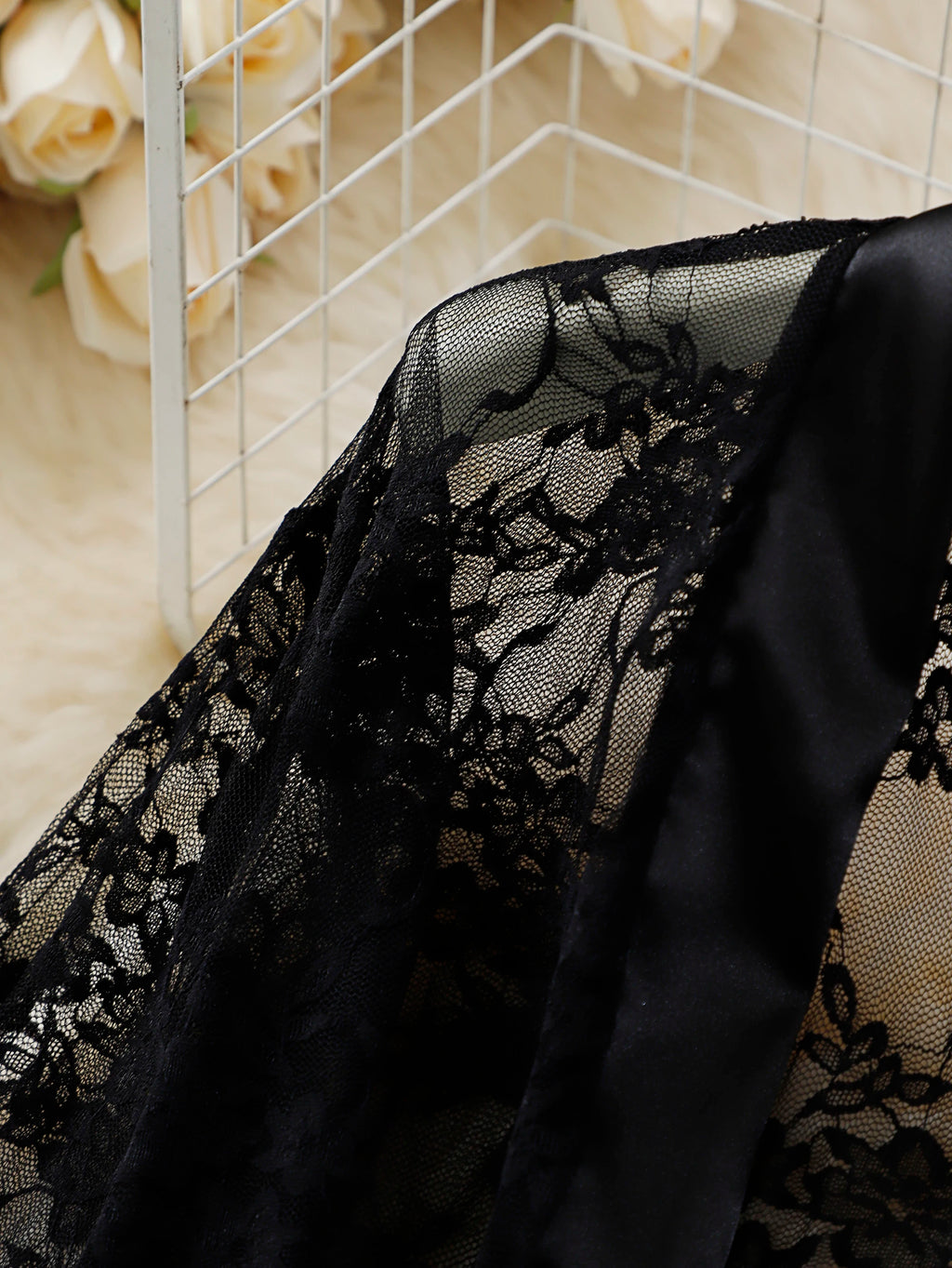 Sheer Lace Dressing Gown with Satin Borders