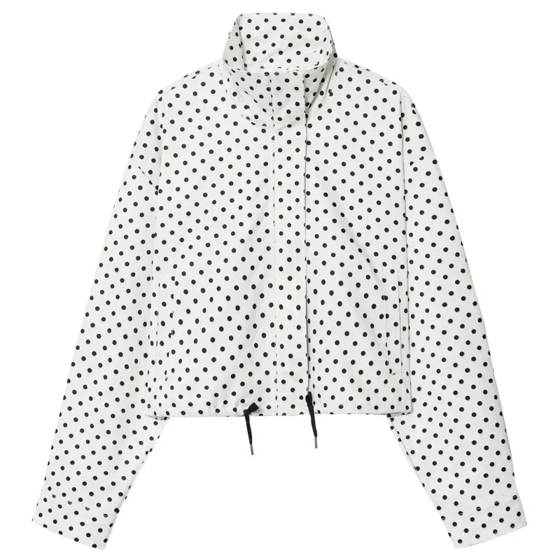 High-Neck Cropped Bomber Jacket with Adjustable Drawstring