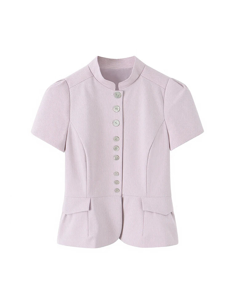 Lavender Mandarin Collar Peplum Suit Set