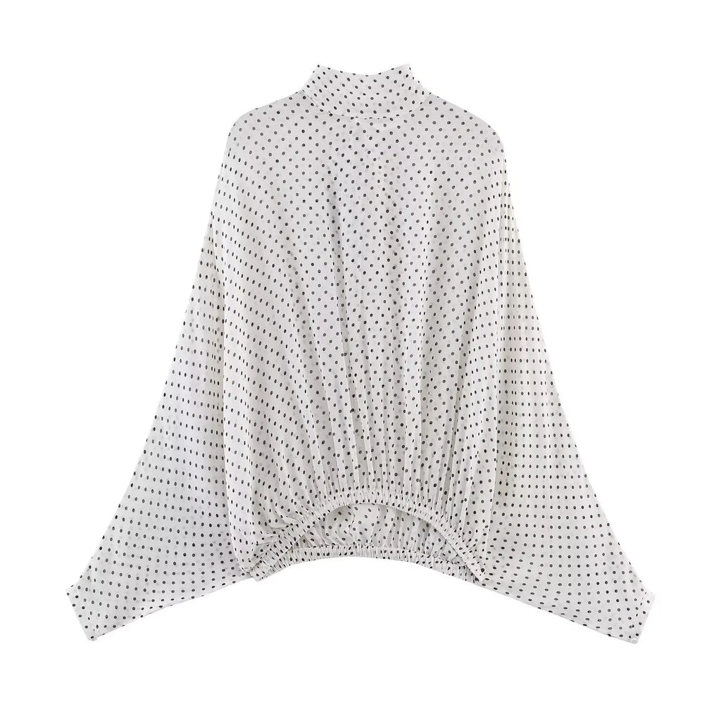 Polka-Dot High-Neck Blouse and A-Line Maxi Skirt Set