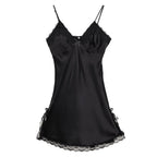 Satin-Finish Chemise with Scalloped Lace Trim